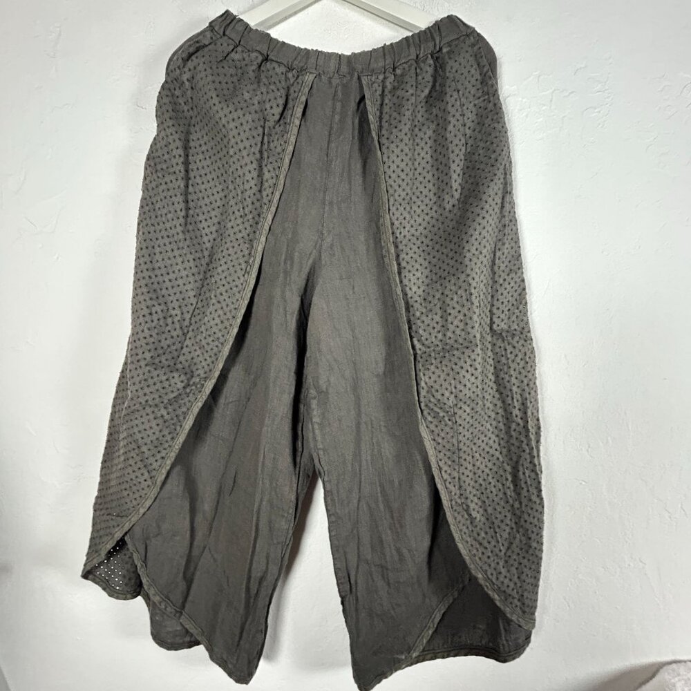 Cynthia Ashby Womens Polka Dot Linen Cropped Wrap Pants Small Gray Pockets New